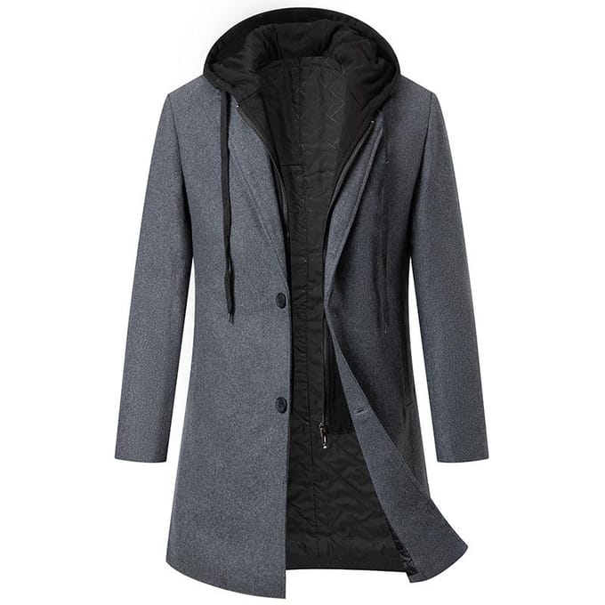 Wollen jas met capuchon Herenmode Wol Wollen jas Jas Middellange en Lange Wollen jas L