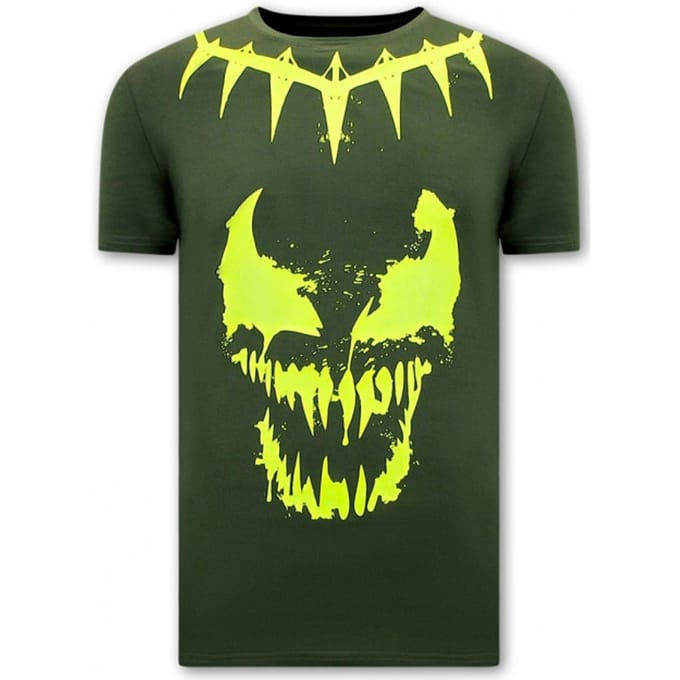 Heren T shirts met Print - Venom Face Neon - Groen