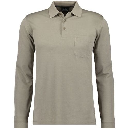 Ragman Softknit Polo Longsleeve Uni Breast Pocket Beige / male