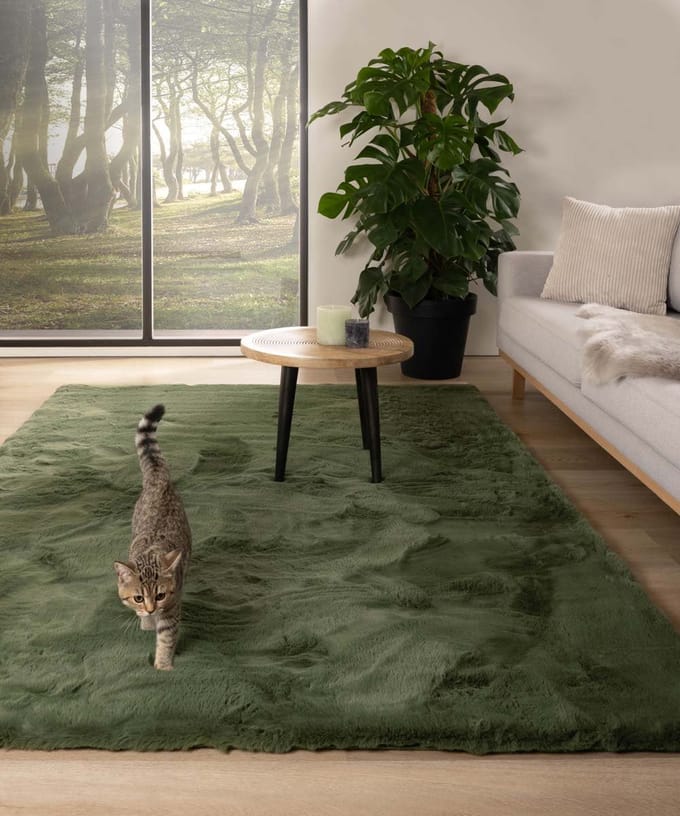 Fluffy vloerkleed - Comfy plus olijfgroen 80x150