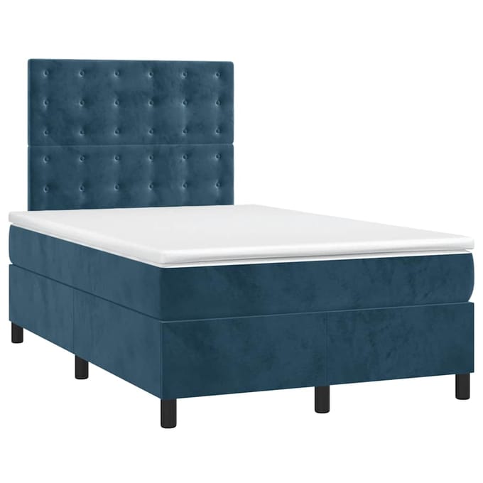vidaXL - Boxspring - met - matras - en - LED - fluweel - donkerblauw - 120x200 - cm