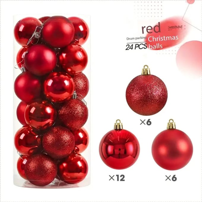 Nivard Kerstballen - Kerstversiering - Plastic - Kerstballenset - Rood - 24 stuks