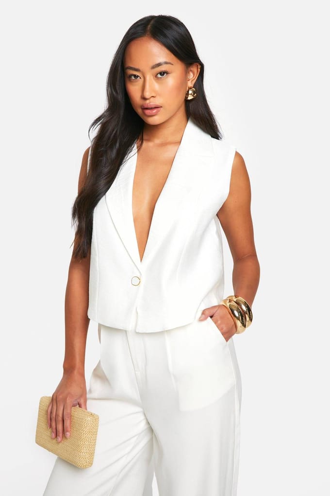 boohoo Dames Gewoven getextureerd vest met naaddetails | Ivoor | Maat: Small