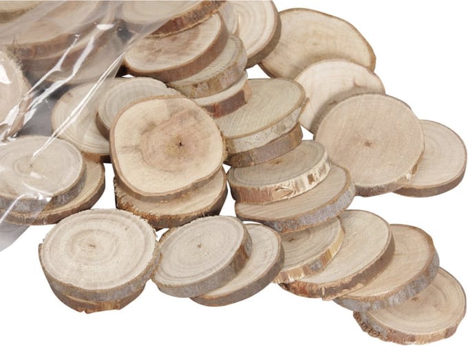 Othmara decorations Boomschijfjes - 50 stuks - 3-5 cm - Houten decoratie