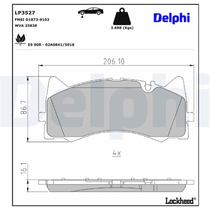 Remblokkenset, schijfrem DELPHI LP3527
