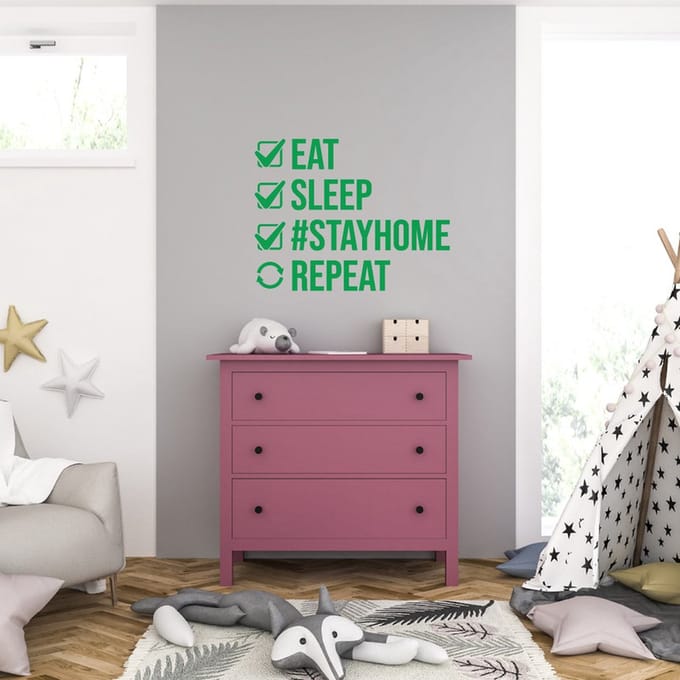Muursticker - Eat Sleep Stayhome Repeat - 46,4 x 59,2 - Groen