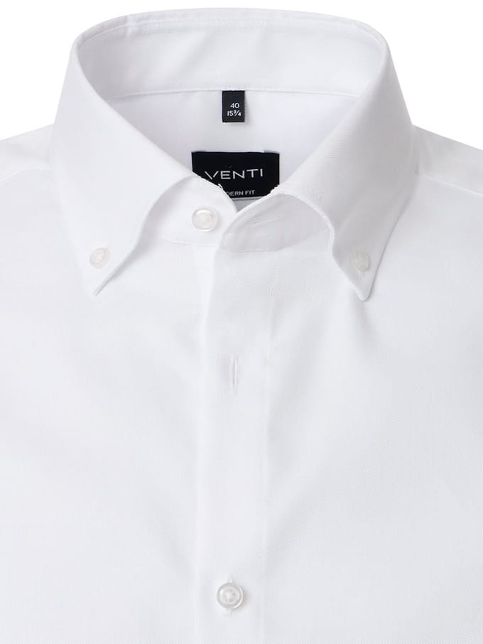 Wit Venti Overhemd Button Down Boord Met Motief Modern Fit - M