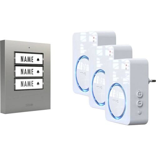 m-e modern-electronics 100168 Complete set voor Draadloze deurbel Verlicht, Reageert op deurbel, Met bewegingsmelder, Met naambord