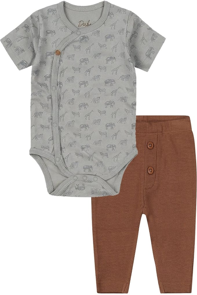 Dirkje - Kledingset - 2 delig - Broek Bruin - Romper blauw met figuurtjes - Maat 62