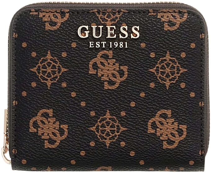 GUESS portemonnee Carrie Logo SLG Small Zip Around Espresso Logo donkerbruin