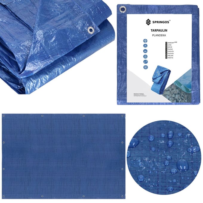 Springos Afdekzeil | Dekzeil | Zeildoek | Waterdicht | PVC | 3 x 5 m | 60 g/m2 | Blauw