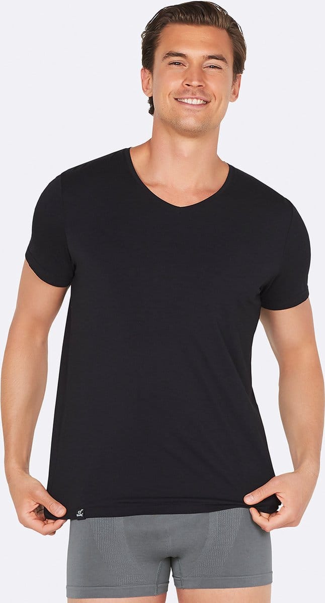 Boody - Bamboe Heren T-shirt V-hals / Zwart - L