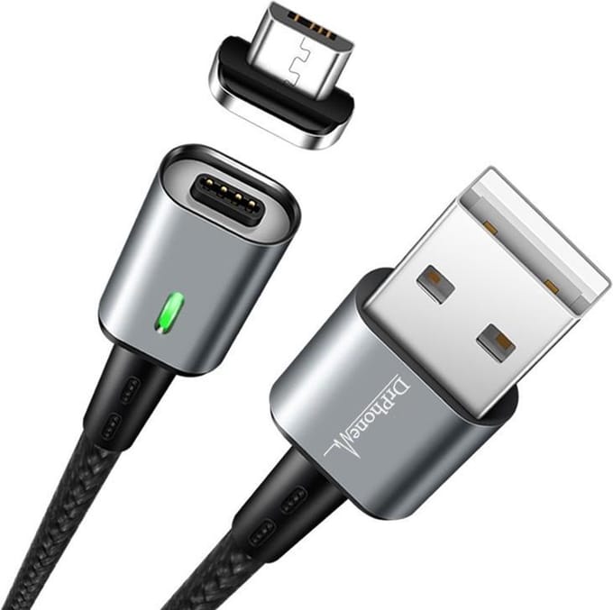 DrPhone iCON Micro USB Magnetische Kabel - 1M - 3A Fast Charge Oplaadkabel & Datakabel - Micro USB Magneetkabel - Zwart