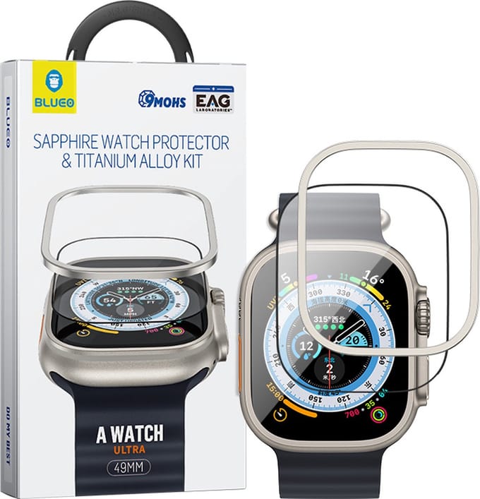 BLUEO 49mm Screenprotector - Geschikt voor Apple Watch Ultra 3/2/1 - Titanium & Sapphire Glas