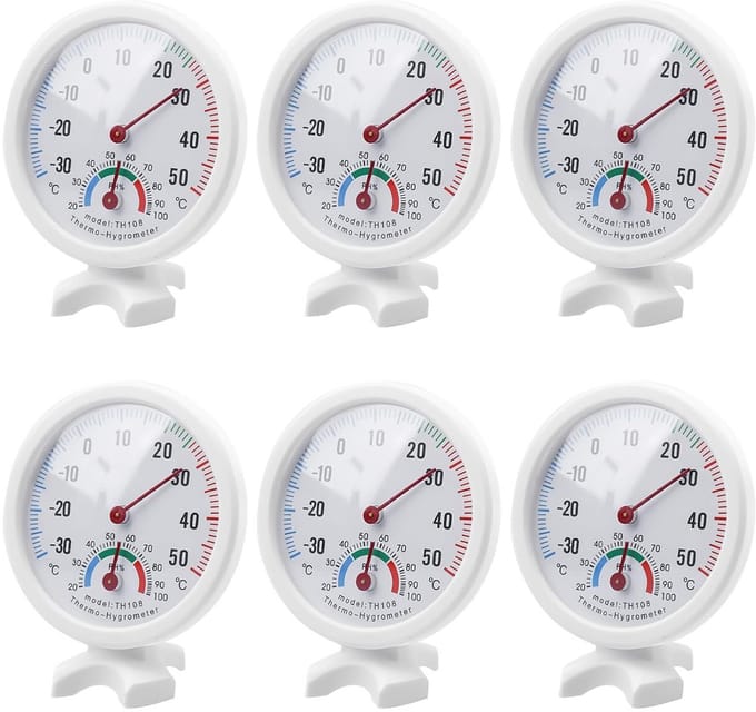6-Pack Analoge Thermometer en Hygrometer Set voor Binnen en Buiten