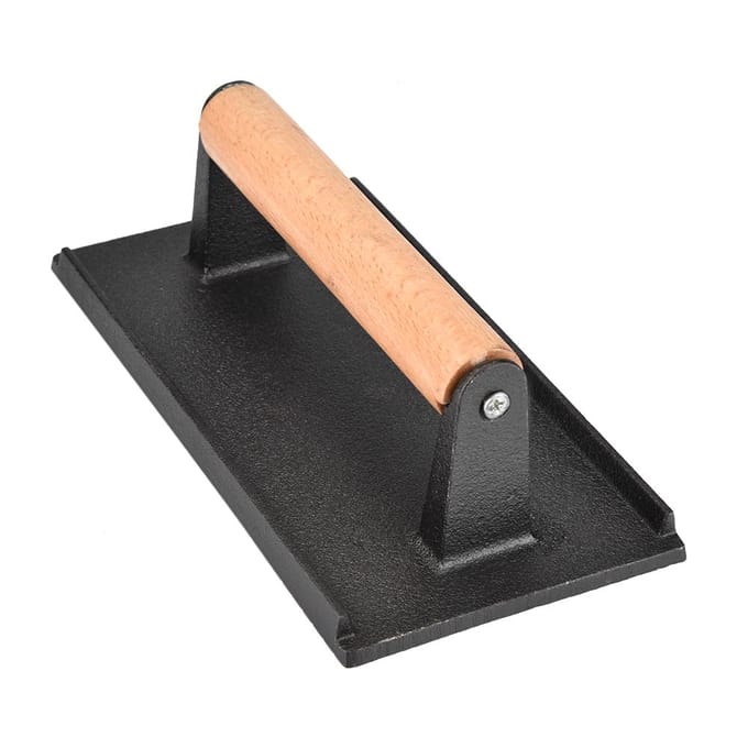 Commercieel Gietijzeren Steakgewicht Houten Handvat Bacon Grill Hamburgerpers beige
