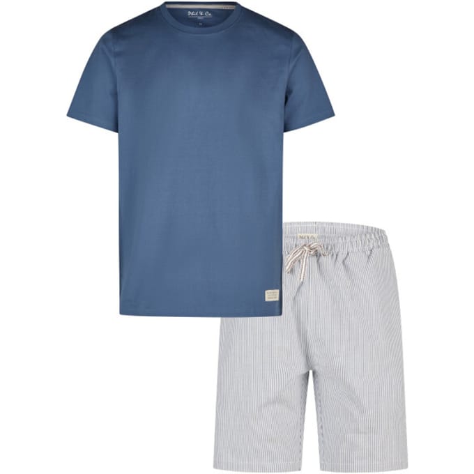 Phil & Co Heren Shortama Korte Pyjama Set Blauw Gestreept - Maat XXL