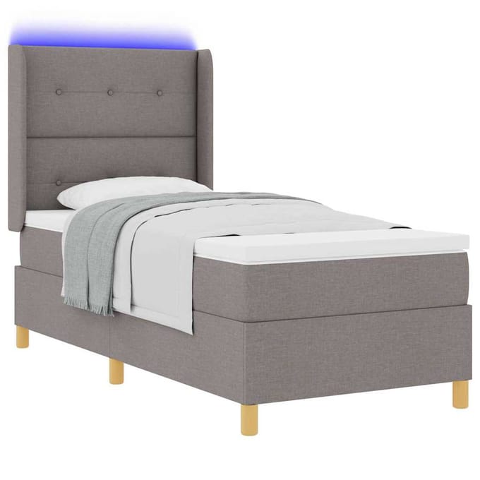 vidaXL - Boxspring - bed - met - LED-stripverlichting - Taupe - 100 - x - 200 - cm - Stof