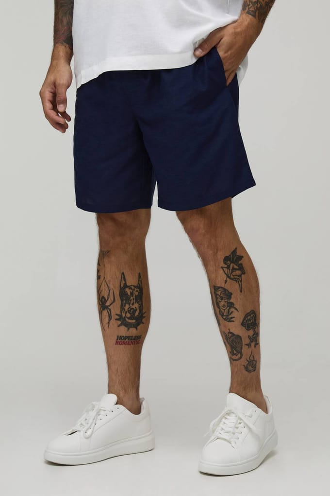 Relaxed Fit Mid Length Linen Blend Co-Ord Short | Navy | Size Small