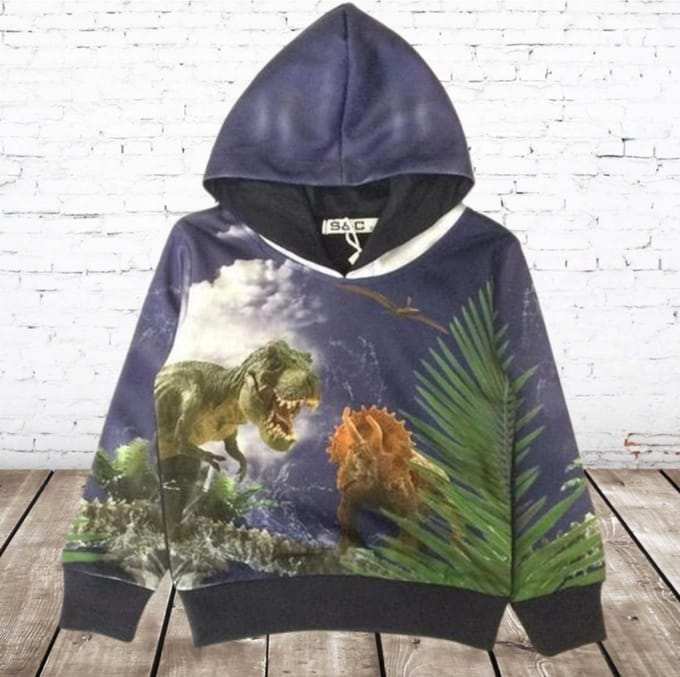 Dino trui kind met capuchon H182 - Blauw - 86/92