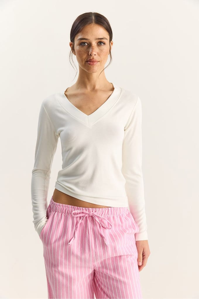 Getailleerde V-hals Lange Mouwen Blouse