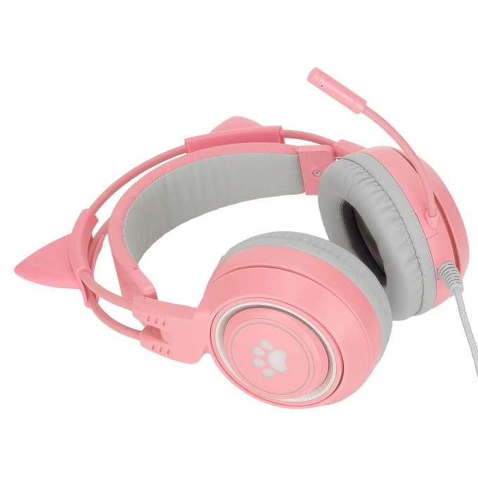 SYG25 Kattenoren Gaming Headset USB+3.5mm Plug Gaming Koptelefoon Ondersteunt Volumeaanpassing Microfoon roze