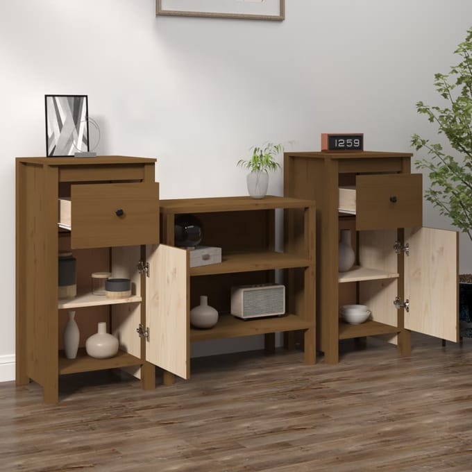 vidaXL - Dressoirs - 2 - st - 40x35x80 - cm - massief - grenenhout - honingbruin