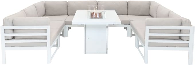 Modulaire tuinmeubelset met vuurschaal - wit - 300x225 cm - 8-zits