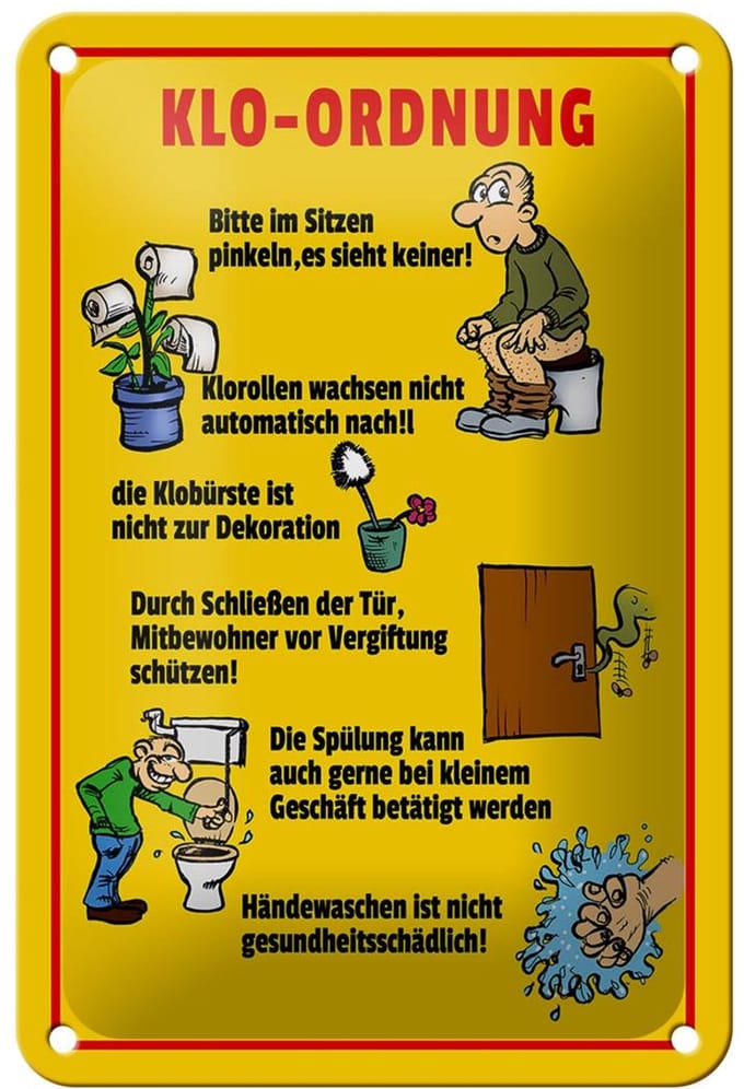 Blechschild Hinweis 12x18cm Klo Ordnung im Sitzen pinkeln