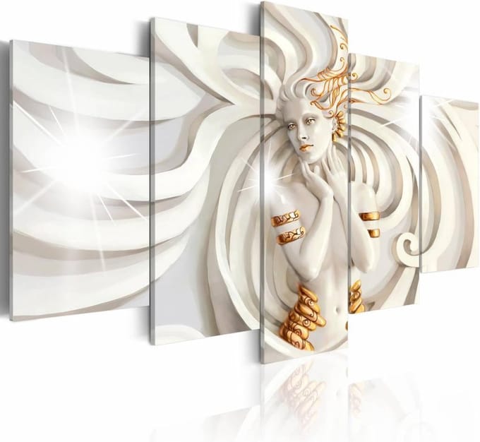 Schilderij - Godin van de Zon, Wit/Goud, 5luik, wanddecoratie