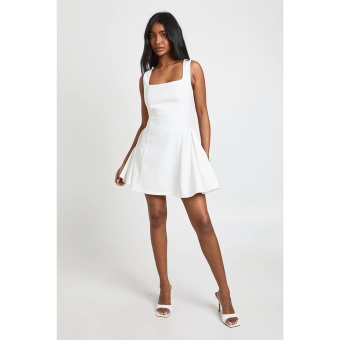 boohoo Dames Vierkante Hals Wijde Rok Mini Jurk | Ivoor | Maat: 44