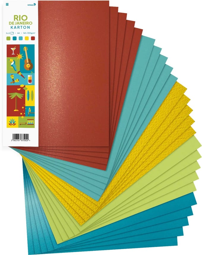 Netuno - set gekleurd Bristol-karton Rio - 5x5 - A4 - 21 x 29,7 cm - 25 vellen