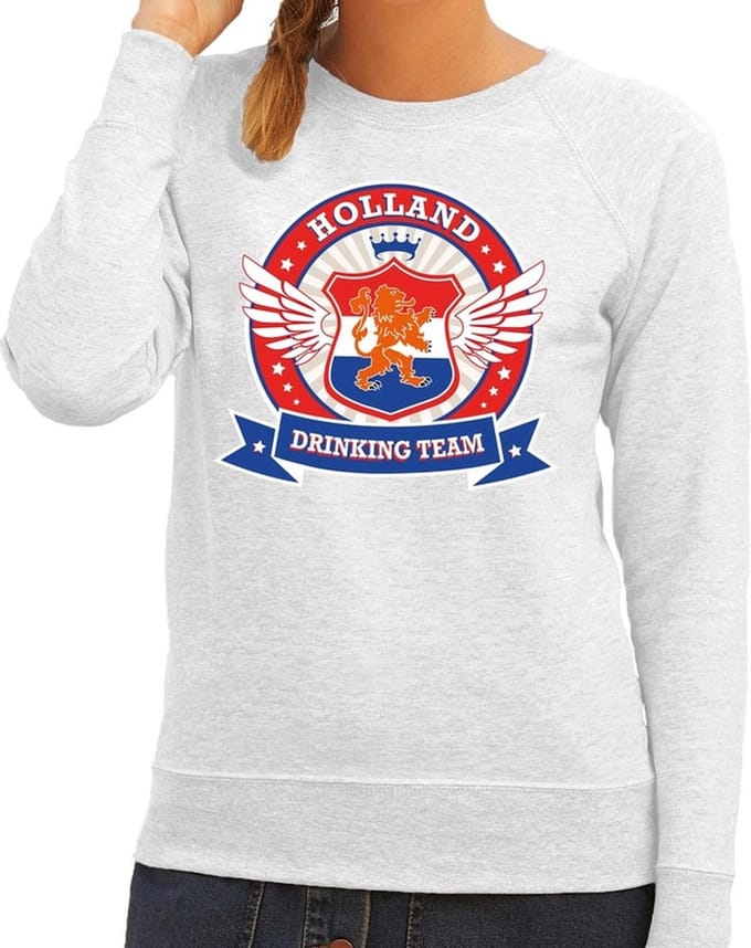 Grijs Holland drinking team sweater grijs dames - Koningsdag / supporters kleding S