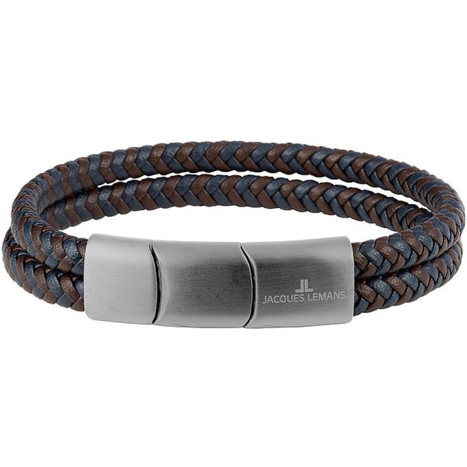 Jacques Lemans heren armband leer, roestvrij staal One Size 88563042