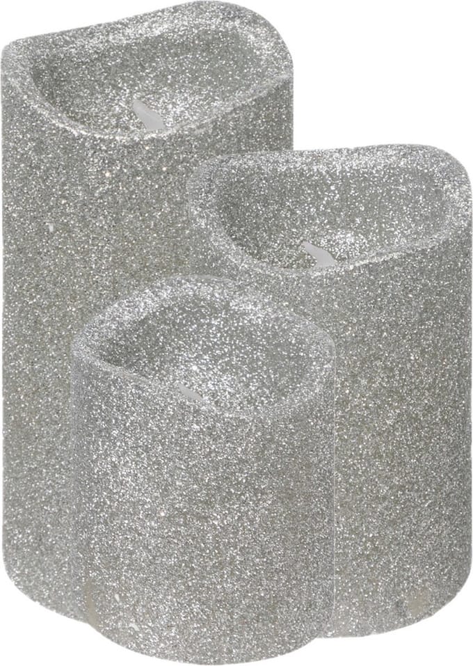 Feeric lights LED stompkaarsen - 3x - zilver - glitter