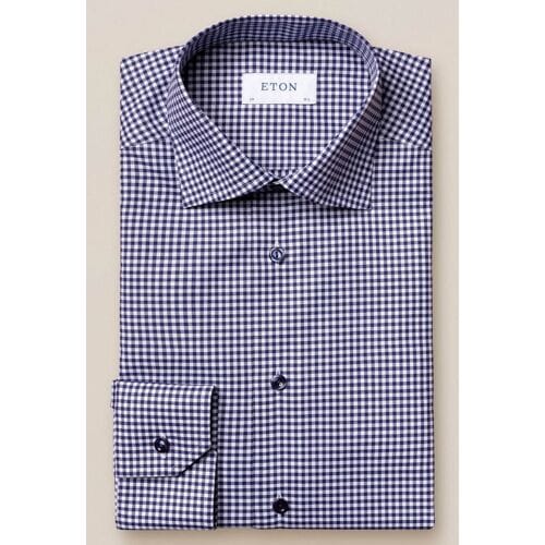 Eton Overhemd Check Twill Contrast Button Navy / male