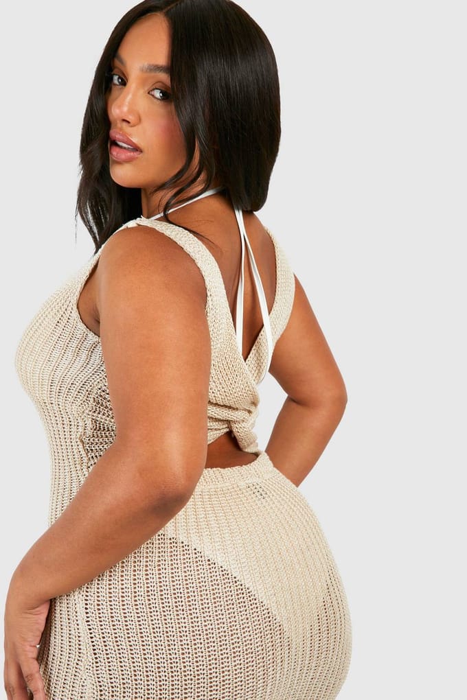 boohoo Dames Plus Twist Back Beach Dress | Creme | Maat: 56