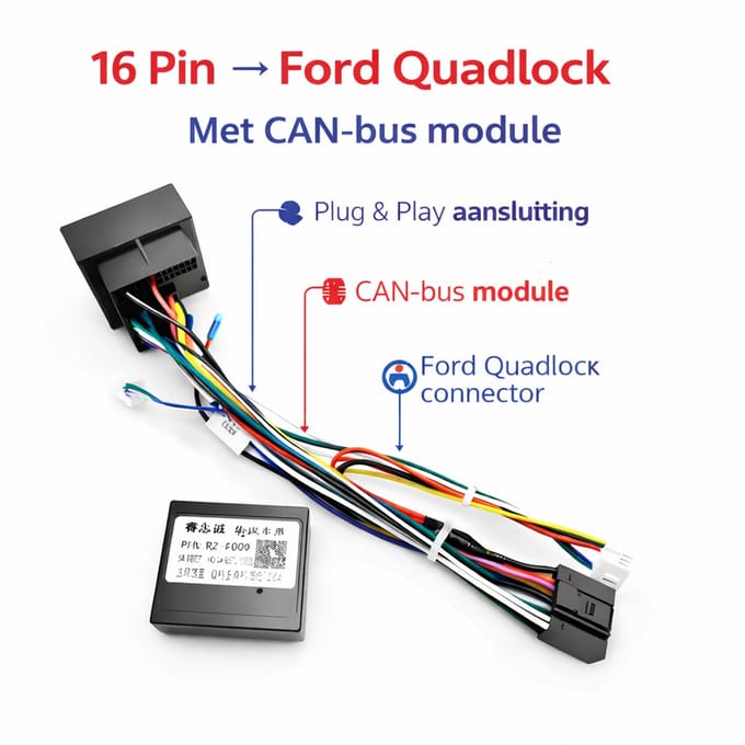 16-Pin Voedingskabel | Geschikt voor Ford | Ford Quadlock Kabel Adapter met CAN-bus | CTX-801