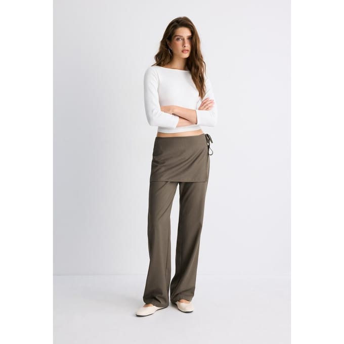 Stradivarius Gestreepte broek met overrok  Kaki XL