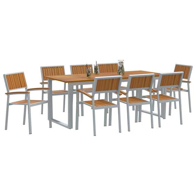 vidaXL Tuin Eettafel Set 9 pcs Grijs Massief Acacia Hout