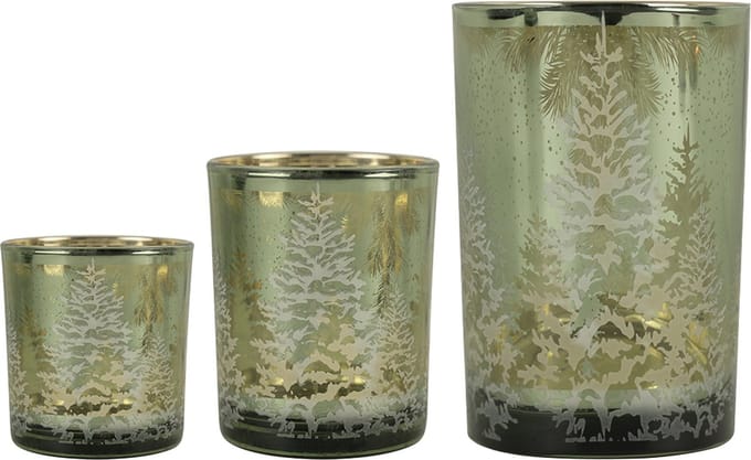 Theelichthouder dennenboom groen klein 8cm