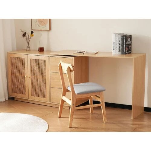 ModernLuxe Draaibare intrekbare kaptafel in MDF - 3 deuren en 3 laden - Wit