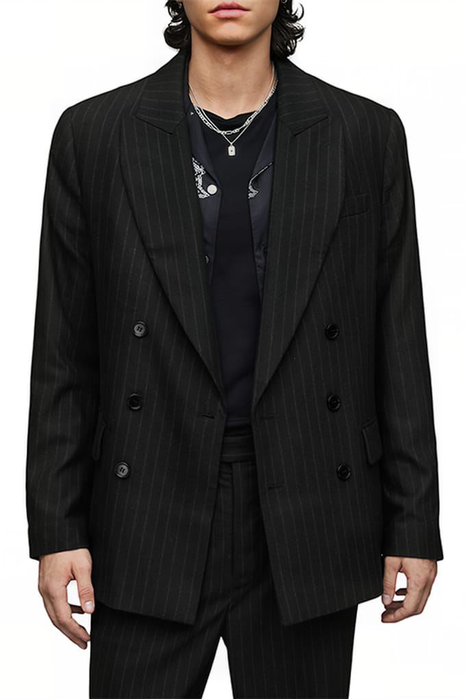 AllSaints Blues Blazer Pinstripe Blk Brwn Größe: 44 | Blazer Outlet | Herren | Blau