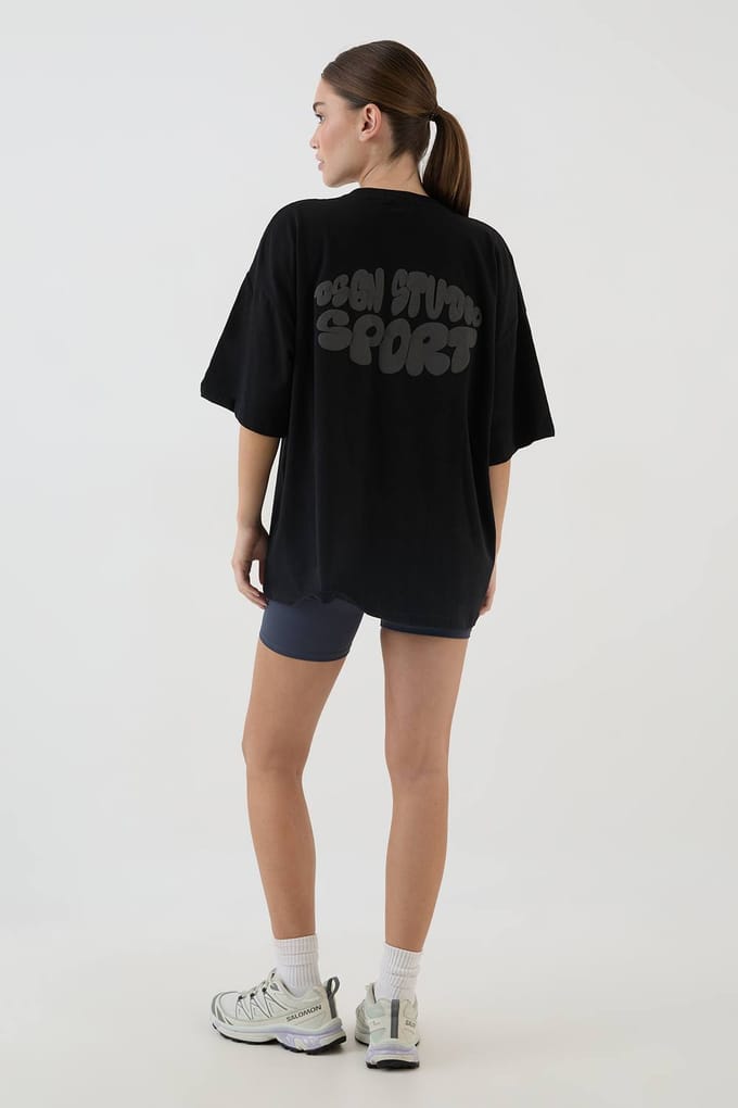 Dames Dsgn Studio Sport Bubble Print Oversized T-shirt | Zwart | Maat: Medium