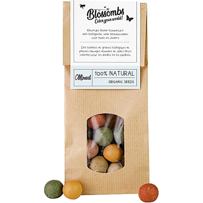 Blossombs Zaadbommetjes in Kraft Zak - 10 Bloembommetjes - Mix - Cadeau voor Vlinders en Bijen