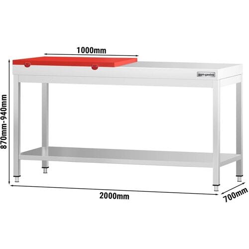 GGM Gastro RVS werktafel PREMIUM - 2000x700mm - met onderschap - incl. snijplank Rood rood