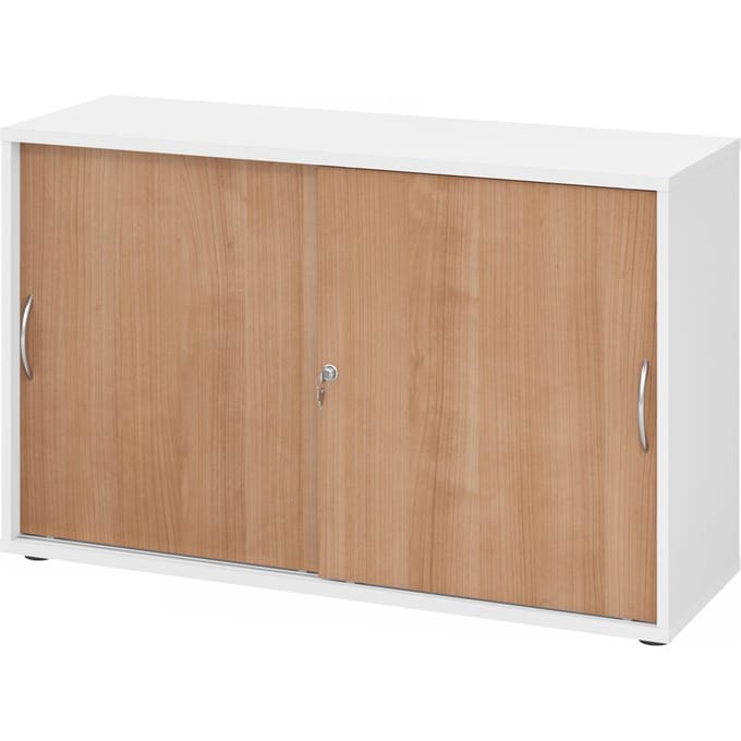 BETA 1752S | Schuifdeurkast | 2 OH - Wit/Walnoot Metalen handgreep