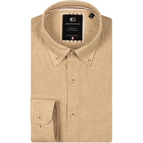 Giordano overhemd camel gemêleerd button-down