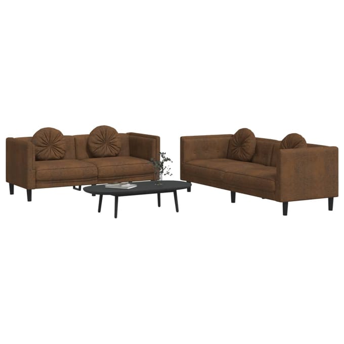 vidaXL - 2-delige - Loungeset - met - kussens - fluweel - bruin