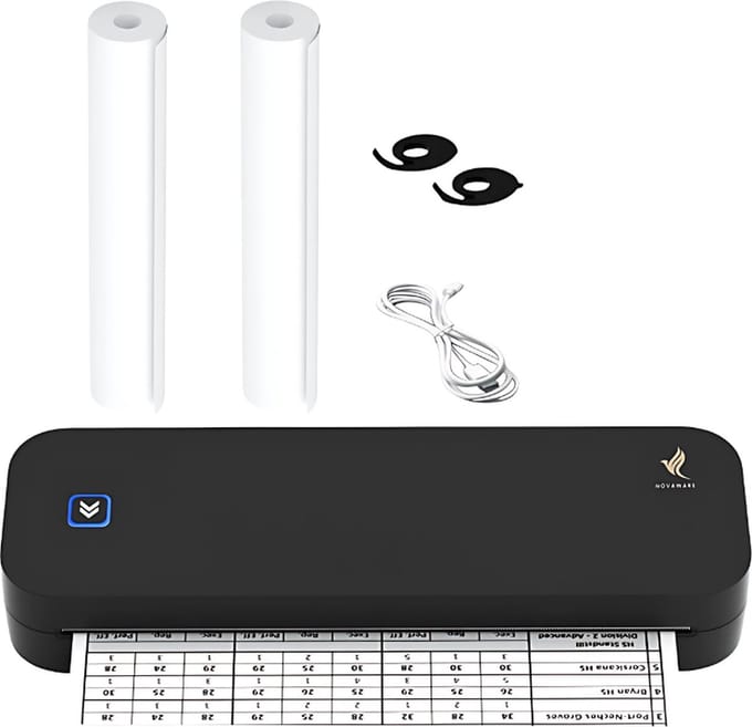 NovaWare® Thermische Printer A4 - Sticker Printer - Pocket Printer - Mini Printer voor Mobiel / Laptop / tablet - Verzendlabel - Barcode - Tattoo - Portable Printer - Shipping Label - Zwart